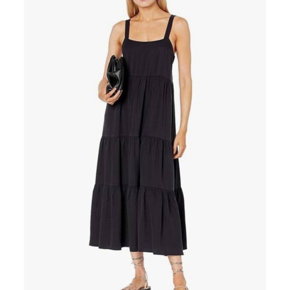 Black Tiered Maxi Sundress w/ Adjustable Straps, THE DROP Size: XXS